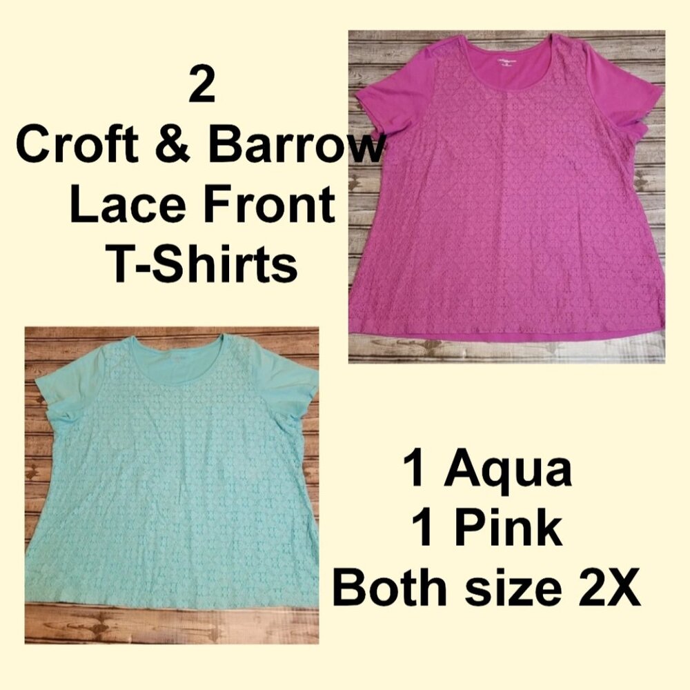 2 Croft & Barrow Lace Front T-Shirts - 1 Aqua & 1 Pink - Size 2X